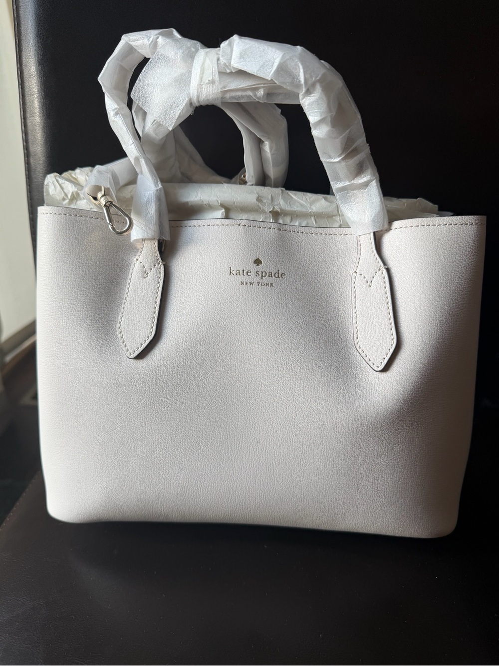 kate spade White Leather Small Tote with Top Handles